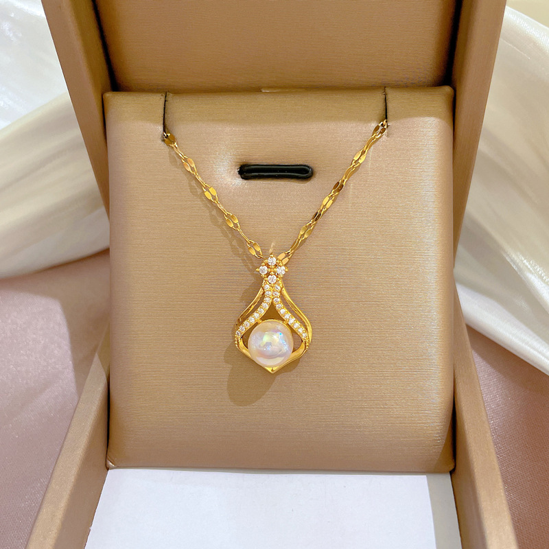 Pearl Trim Chain - Collier de perles couleur or K14